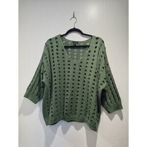 Halogen Open Knit Sweater Women’s Size XL Green Cut Out Short Sleeve Boho